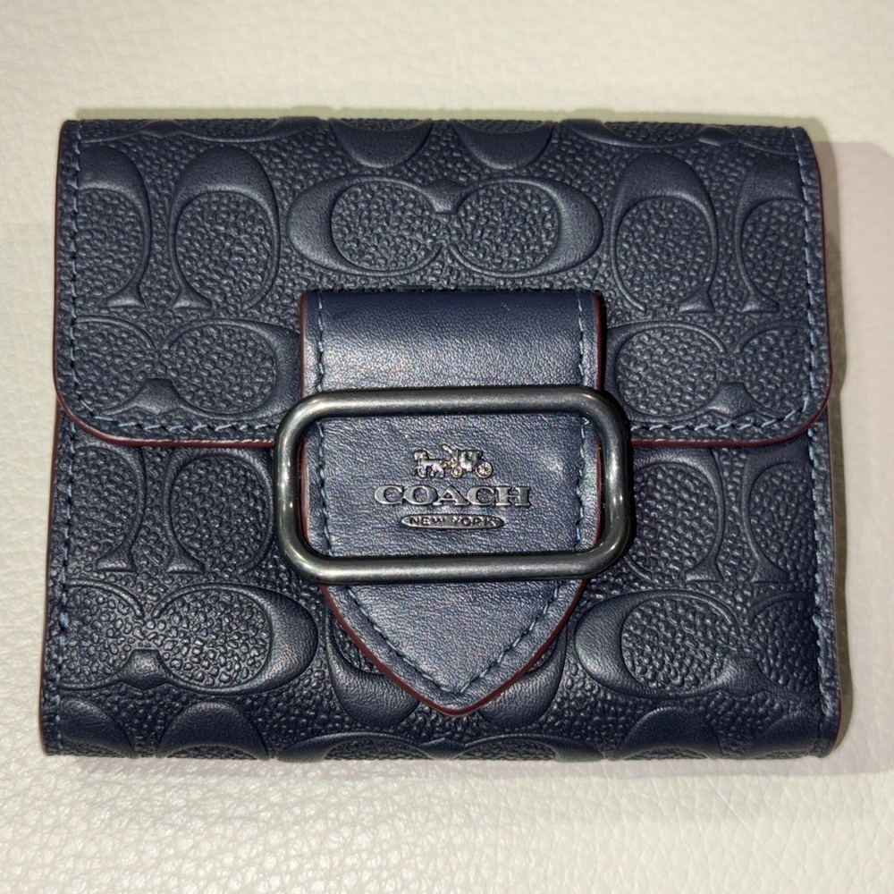 Coach small Morgan Wallet In Signature Leather Navy Blue